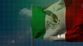 Animation of financial data processing with bull head over flag of mexico and sky with clouds. Global business, finances, computing and digital interface concept digitally generated video. - Powered by Shutterstock - Get 15% off with code: PIKWIZARD15