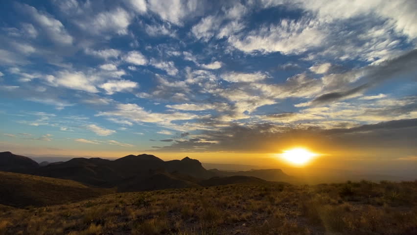 Sunset Above Landscape of Big Bend National Park, Texas USA, Vista Point POV