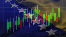 Animation of financial data processing over flag of bosnia and herzegovina. Global business, finances, computing and digital interface concept digitally generated video. - Powered by Shutterstock - Get 15% off with code: PIKWIZARD15
