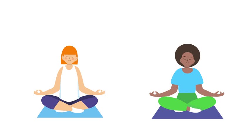 Two People Meditating on Blue Mats