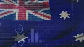 Animation of financial data processing over flag of australia. Global business, finances, computing and digital interface concept digitally generated video. - Powered by Shutterstock - Get 15% off with code: PIKWIZARD15