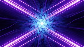 Glowing neon endless loop 3D tunnel. Slowly flying in a tunnel towards the cold sun. Abstract video of blue, purple and white colors. Perfect loop. 3D Illustration - Powered by Shutterstock - Get 15% off with code: PIKWIZARD15