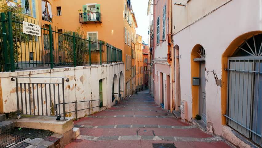 Stairs on the streets of the Old Town of Nice, France in daylight