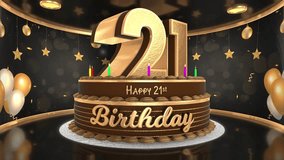 21 years, 21st birthday cake animation 3d render in chocolate gold with confetti and balloon background. 4k
 - Powered by Shutterstock - Get 15% off with code: PIKWIZARD15