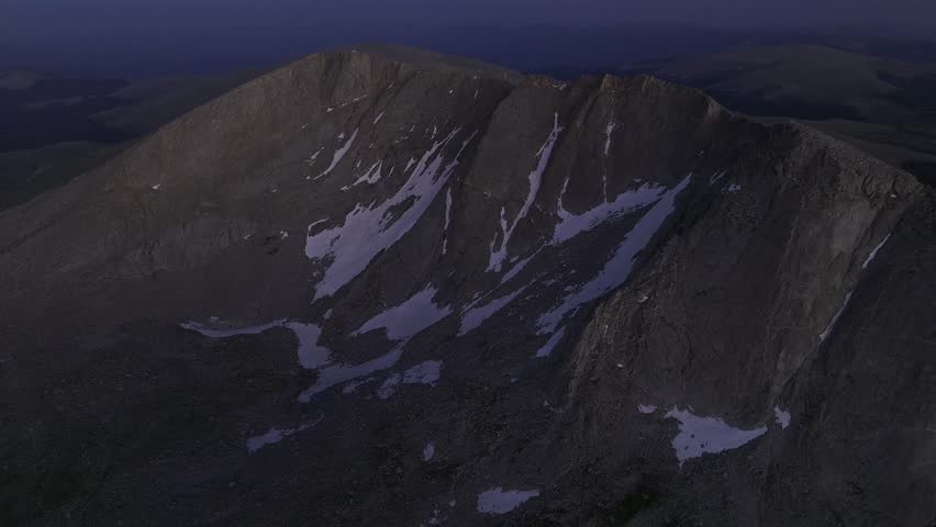 Sunset sundown Summit Lake Park Denver Mount Blue Sky Evans Denver Front range fourteener aerial drone Colorado Rocky Mountains snowmelt summer Evergreen Idaho Springs Clear Creek forward pan up