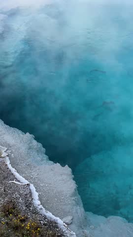 Vertical View of Hot Geothermal Water and Natural Pool in Yellowstone National Park, Wyoming USA