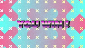 Animation of you win text over markers patterned background. Global video game, digital interface, communication, computing and data processing concept digitally generated video. - Powered by Shutterstock - Get 15% off with code: PIKWIZARD15