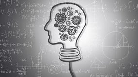 Animation of head with cogs over mathematical equations. Science and digital interface concept digitally generated video. - Powered by Shutterstock - Get 15% off with code: PIKWIZARD15