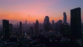 Dramatic Scene Of Bangkok City Sunset Skyline Landscape In Thailand, Southeast Asia. Aerial Shot - Powered by Shutterstock - Get 15% off with code: PIKWIZARD15