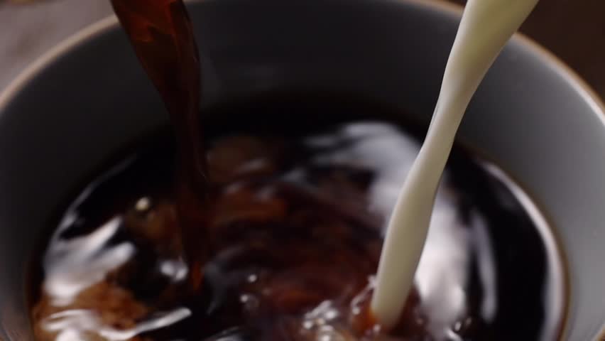 cafe au lait, coffee, milk, pouring, mixing, cup