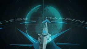 Animation of compass and happiness text over globe. Travel, technology and digital interface concept digitally generated video. - Powered by Shutterstock - Get 15% off with code: PIKWIZARD15