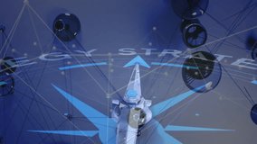 Animation of compass and strategy text over network of connections. Travel, technology and digital interface concept digitally generated video. - Powered by Shutterstock - Get 15% off with code: PIKWIZARD15