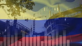 Animation of financial data processing and flag of colombia over building site. Global business, finances, computing and digital interface concept digitally generated video. - Powered by Shutterstock - Get 15% off with code: PIKWIZARD15
