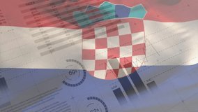 Animation of financial data processing over flag of croatia. Global business, finances, computing and digital interface concept digitally generated video. - Powered by Shutterstock - Get 15% off with code: PIKWIZARD15