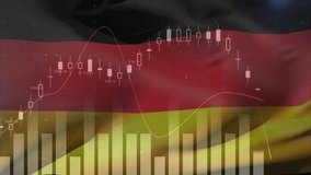 Animation of financial data processing over flag of germany. Global business, finances, computing and digital interface concept digitally generated video. - Powered by Shutterstock - Get 15% off with code: PIKWIZARD15