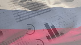 Animation of financial data processing over flag of russia. Global business, finances, computing and digital interface concept digitally generated video. - Powered by Shutterstock - Get 15% off with code: PIKWIZARD15