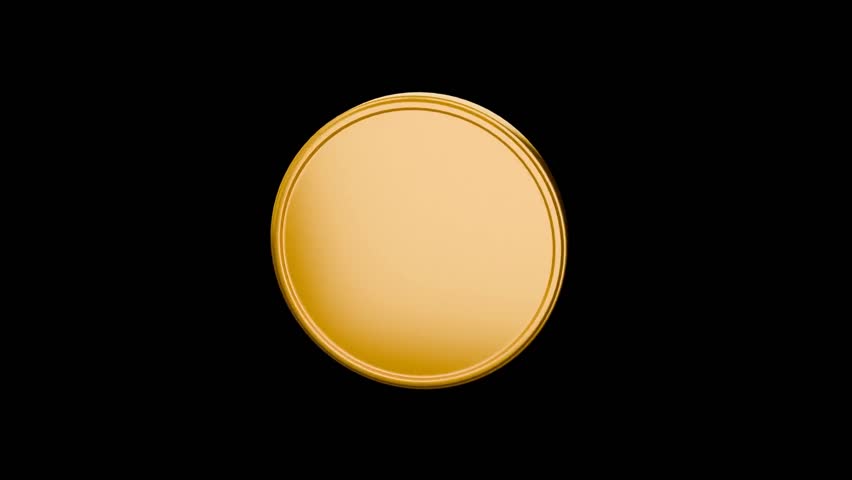 3D Animation Spinning 360 degree gold coin, seamless loop video, transparent background, alpha channel included.