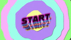 Animation of start text over multi coloured circles background. Global video game, digital interface, communication, computing and data processing concept digitally generated video. - Powered by Shutterstock - Get 15% off with code: PIKWIZARD15