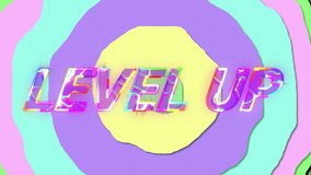 Animation of level up text over vibrant circles patterned background. Global video game, digital interface, communication, computing and data processing concept digitally generated video. - Powered by Shutterstock - Get 15% off with code: PIKWIZARD15