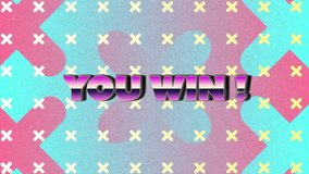 Animation of you win text over markers patterned background. Global video game, digital interface, communication, computing and data processing concept digitally generated video. - Powered by Shutterstock - Get 15% off with code: PIKWIZARD15
