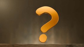 Search for business solutions. Answer to questions. Difficult task. Difficulties. Puzzle concept. Ask a Question. The unknown. A golden question mark appears and rotates on a wooden surface. - Powered by Shutterstock - Get 15% off with code: PIKWIZARD15