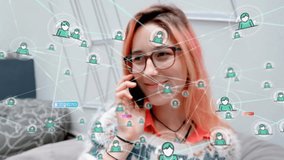 Animation of network of connections with people icons over caucasian woman using smartphone. Global business, connections, computing and data processing concept digitally generated video. - Powered by Shutterstock - Get 15% off with code: PIKWIZARD15