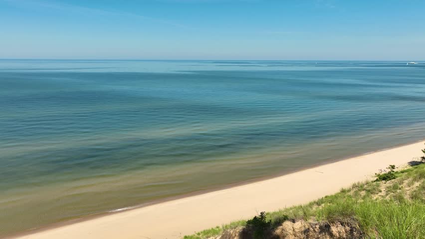 View of a Great Lake from the tops of the sand dunes.