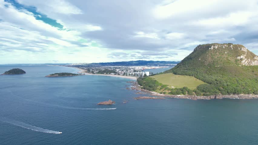 Aerial View Of Mount Maunganui, Bay Of Plenty In New Zealand - Drone Shot