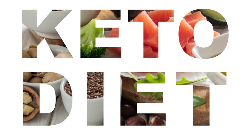 Keto diet concept - foods moving behind keto diet letters