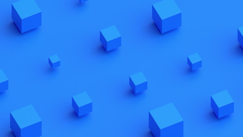 Abstract animation, geometric background design with blue cubes, 4k looping video, 3d render