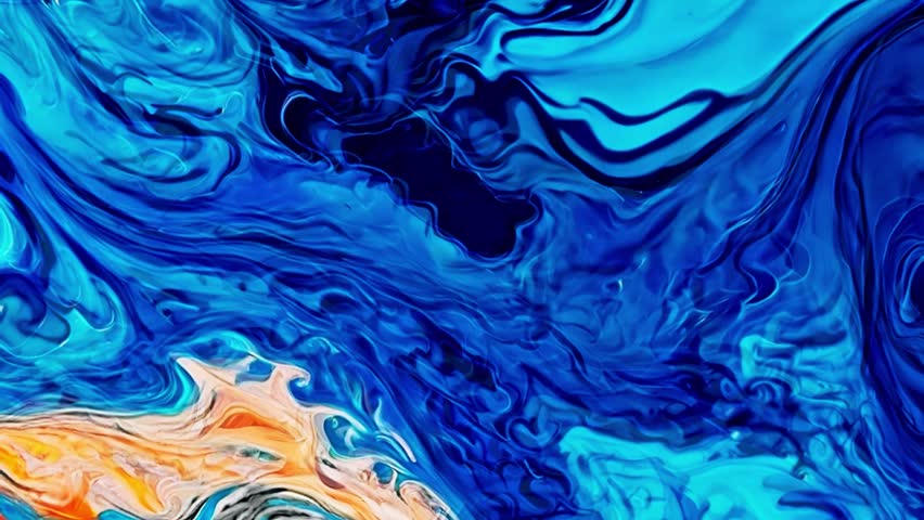  Blue and orange color background in liquid art style, naturalistic sea waves, liquid acrylic, turquoise and beige, bright paint colors. Beautiful liquid art 3D Abstract Design Colorful marble video. 