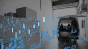 Animation of data processing over warehouse. Global shipping, finance, business, connections, computing and data processing concept digitally generated video. - Powered by Shutterstock - Get 15% off with code: PIKWIZARD15