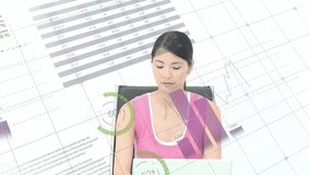 Animation of financial data processing over diverse business people in office. Global finance, business, connections, computing and data processing concept digitally generated video. - Powered by Shutterstock - Get 15% off with code: PIKWIZARD15