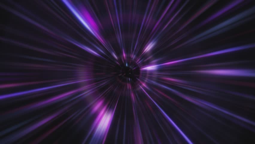 Flying through a galaxy of stars, light beams and particles at super fast hyperspace warp speed. Starburst space tunnel concept. Looping, full HD interstellar motion background animation.