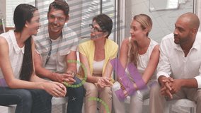 Animation of financial data processing over diverse business people in office. Global finance, business, connections, computing and data processing concept digitally generated video. - Powered by Shutterstock - Get 15% off with code: PIKWIZARD15