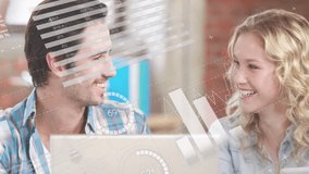 Animation of financial data processing over caucasian business people in office. Global finance, business, connections, computing and data processing concept digitally generated video. - Powered by Shutterstock - Get 15% off with code: PIKWIZARD15