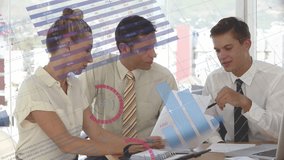 Animation of financial data processing over diverse business people in office. Global finance, business, connections, computing and data processing concept digitally generated video. - Powered by Shutterstock - Get 15% off with code: PIKWIZARD15