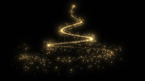 Beautiful Golden Strokes and Particles Forming Christmas Tree on Black Background. Gold Light Shining Trails Make Glamour Helix for Text, Logo. Bright Glowing Streaks Flying Loopable 3d Animation 4k. - Powered by Shutterstock - Get 15% off with code: PIKWIZARD15