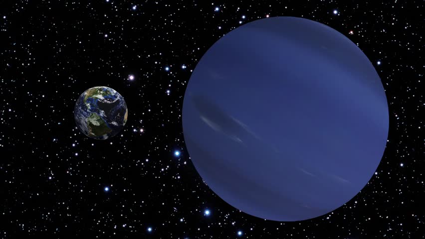 Animation of the planets Earth and Neptune spinning in space as compared to each other in size, rotation speed, and axis tilt. 1080 HD 60fps. 1920 x 1080.