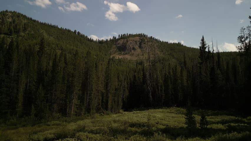 Aerial in mountains in Sawtooth National Forest in Idaho near Sawtooth City
