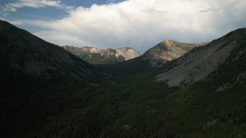 Sawtooth national forest aerial of high alpine mountain peaks near Sawtooth City Idaho