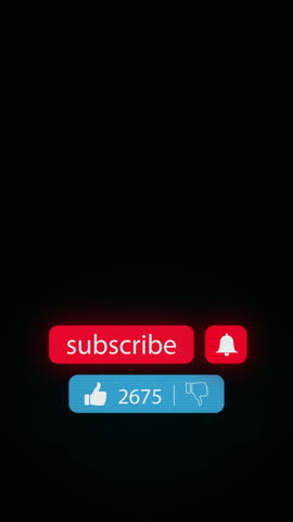 Subscribe, like and notification bell buttons for social media content as hud overlay, mouse pointer clicks, digital animation on black for your channel, vertical