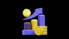 Boost your financial presentations with the 3D Business Target Icons. This engaging animation features a dynamic 3D representation of rising profits, including elements like upward-trending graphs. - Powered by Shutterstock - Get 15% off with code: PIKWIZARD15