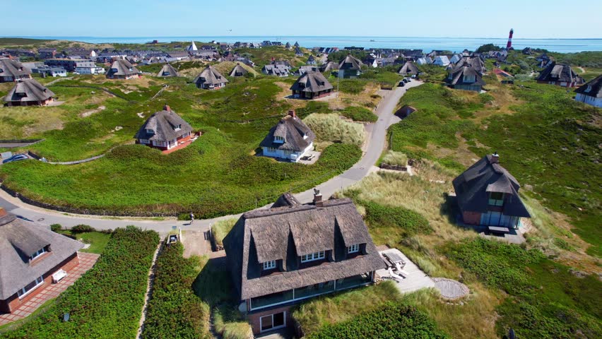 Island of Sylt - Hoernum - parallel aerial photography of houses in the dunes