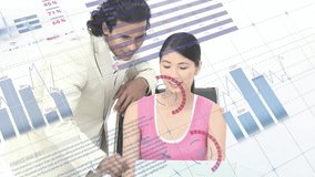 Animation of financial data processing over diverse business people in office. Global finance, business, connections, computing and data processing concept digitally generated video. - Powered by Shutterstock - Get 15% off with code: PIKWIZARD15