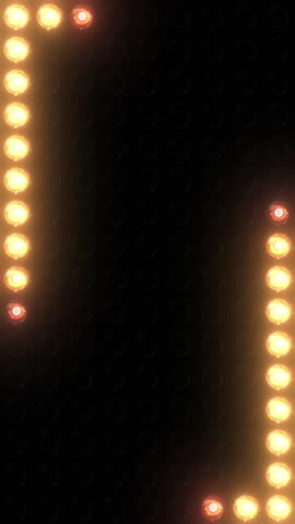 Vertical marquee light board sign retro on black background. Bright golden light bulbs for banner or sign board. Luxury frame for casino text or logo with copy space. Shiny border for glamour show