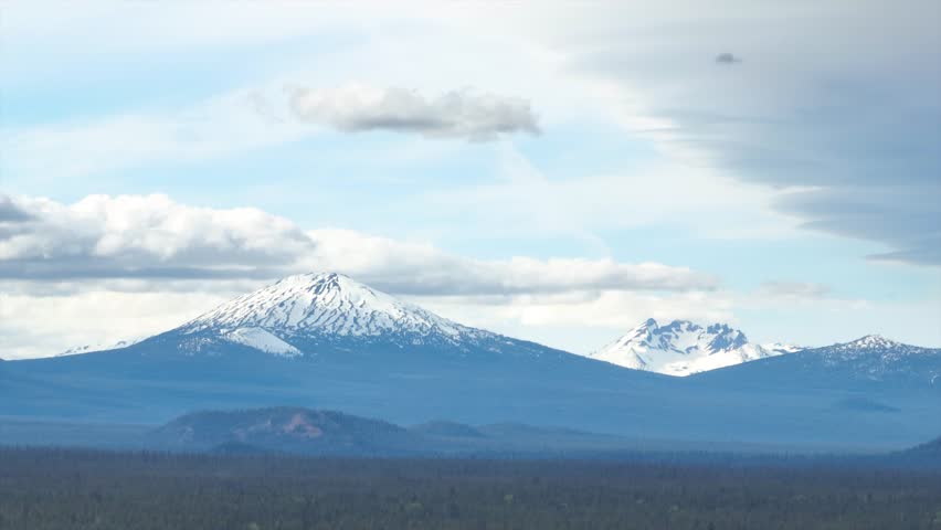 Aerial View of Snow-Capped Mountains in Bend Oregon Establishing Shot