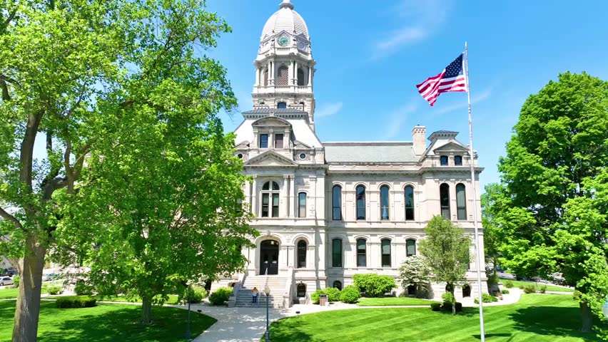 Aerial Panorama of Kosciusko County Courthouse in Warsaw Indiana
