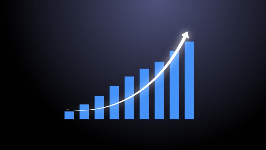 Growing financial business growth graph symbol with business line arrow direction.