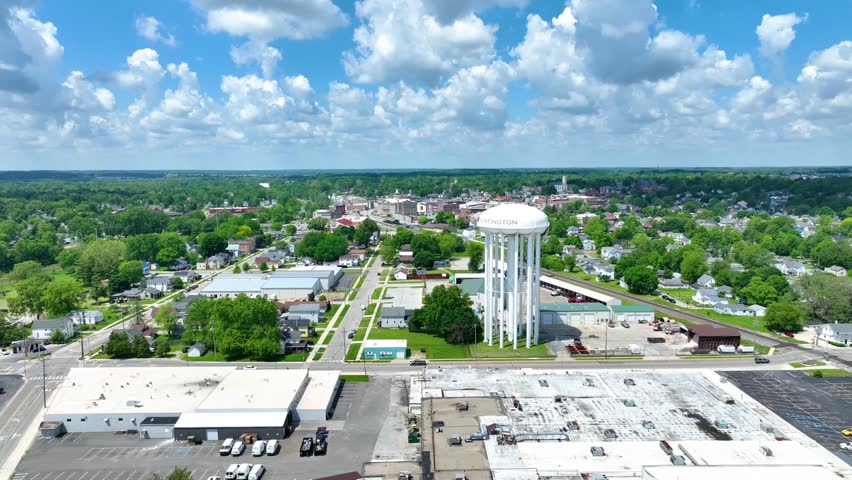 Aerial Fly Through Huntington Indiana Water Tower and Town Layout